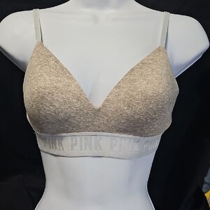 PINK by VS Tan-Gray Wireless Bra with Adjustable Straps and Supportive Band